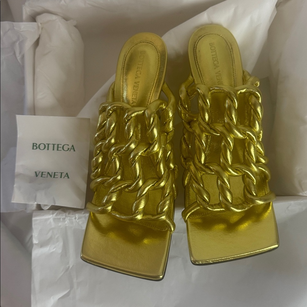 New Bottega Veneta Metallic Gold Heels - Picture 4 of 6
